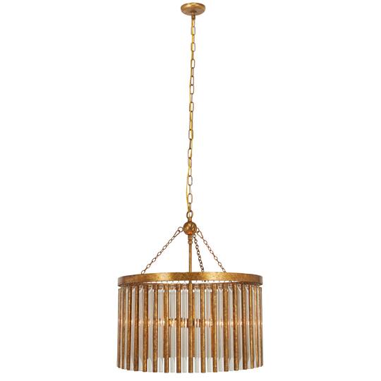 Gold Iron Glam Drum Chandelier, 25" x 22" x 22"